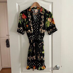Sezane x FARM Rio Black Floral and Polka Dot Jumpsuit